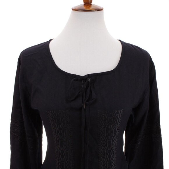 Solitaire Anthropologie Sz M Embroidered Shift Tunic Dress Navy Blue - Picture 3 of 13